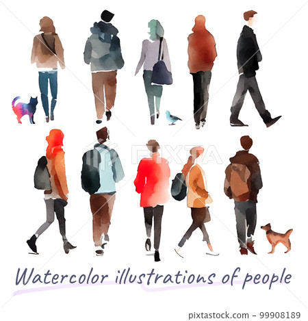 Illustration material: Watercolor illustration set of people in gentle colors 99908189