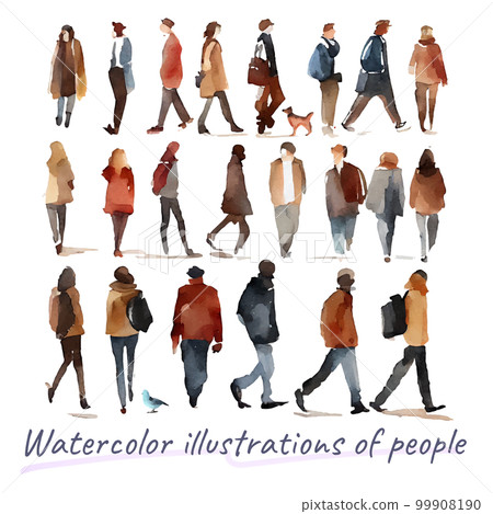 Illustration material: Watercolor illustration set of people in gentle colors 99908190
