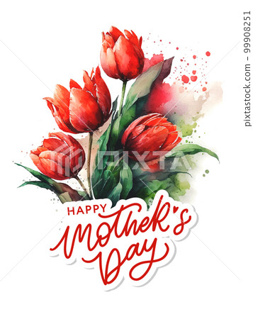 WaterColor Mother's day greeting card red tulip illustration with flowers background for banners,Wallpaper, invitation, posters, brochure, voucher discount. WaterColor Mother's day greeting card red tulip illustration with flowers background for banners,Wallpaper, invitation, posters, brochure, voucher discount. 99908251