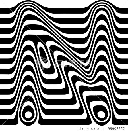 Liquified letter N, 3d striped sign, optical illusion font for opart style logo and monogram. Vector typographic design 99908252