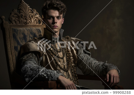 Young medieval king on the throne 99908288