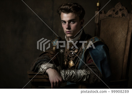 Young medieval king on the throne 99908289