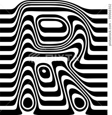 Liquified letter R, 3d striped sign, optical illusion font for opart style logo and monogram. Vector typographic design Liquified letter R, 3d striped sign, optical illusion font for opart style logo and monogram. Vector typographic design 99908302