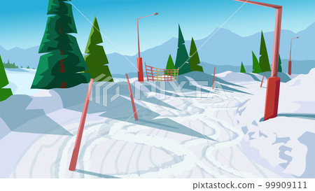 a snowy slope on ski resort landscape 99909111