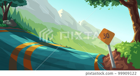 a beautiful view on road with mountains a beautiful view on road with mountains 99909122