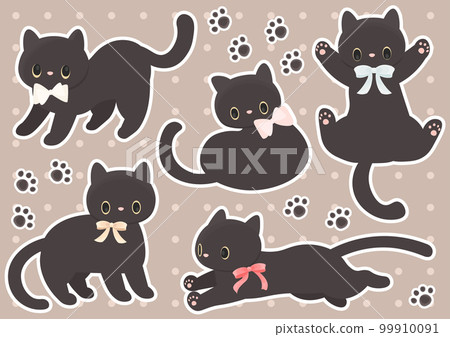 絲帶黑貓和足跡設置白色邊框 絲帶黑貓和足跡設置白色邊框 99910091