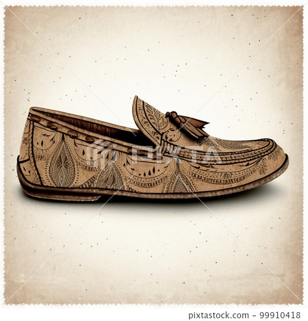 Vintage retro moccasins, leather shoes of the Indians isolated on white close-up 99910418