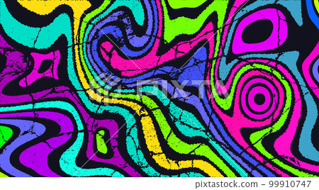 Trippy strip psychedelic pattern. Neon grunge wavy background Trippy strip psychedelic pattern. Neon grunge wavy background 99910747