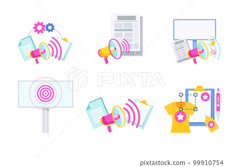 Advertising and promotion icons set. Promotion strategy. Digital Marketing. Advertising and promotion icons set. Promotion strategy. Digital Marketing. 99910754