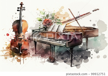 watercolor piano and violin watercolor piano and violin 99912751