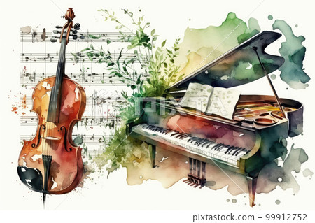 watercolor piano and violin 99912752
