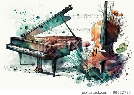 watercolor piano and violin watercolor piano and violin 99912753