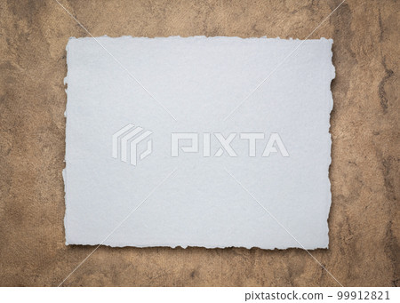 gray and brown abstract - a sheet of blank Indian handmade rag paper against textured bark paper, copy space 99912821
