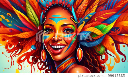 a girl in Brazil in a multi-colored costume for the carnival holiday .Generative AI a girl in Brazil in a multi-colored costume for the carnival holiday .Generative AI 99912885