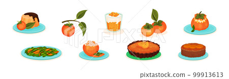 Persimmon Fruit as Ingredient in Fresh Food Vector Set 99913613