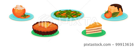 Persimmon Fruit as Ingredient in Fresh Food Vector Set 99913616