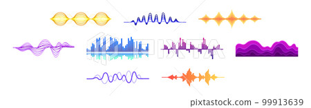 Sound Waves and Audio Digital Equalizer Curve with Amplitude Vector Set 99913639