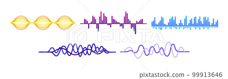 Sound Waves and Audio Digital Equalizer Curve with Amplitude Vector Set Sound Waves and Audio Digital Equalizer Curve with Amplitude Vector Set 99913646
