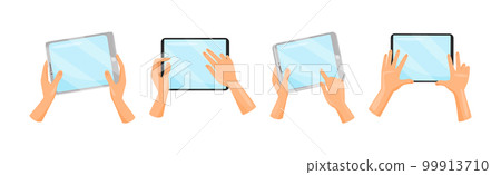 Human Hands Using Tablet PC Holding Gadget with Touchscreen Vector Set Human Hands Using Tablet PC Holding Gadget with Touchscreen Vector Set 99913710