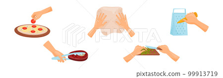 Hands Preparing Food Process of Cooking Vector Set Hands Preparing Food Process of Cooking Vector Set 99913719