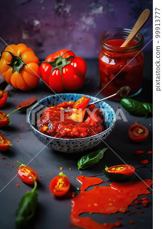 AI generated ajvar made from sweet bell peppers and eggplants 99913777