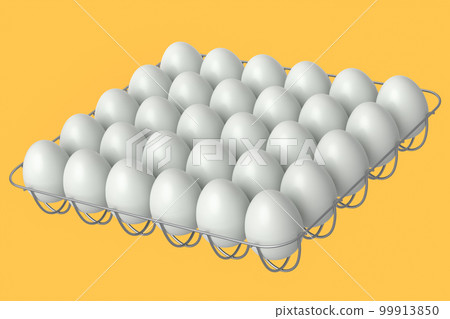 Farm raw organic white sugar-coated eggs for morning breakfast in metal tray Farm raw organic white sugar-coated eggs for morning breakfast in metal tray 99913850