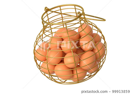 Farm raw organic brown eggs for morning breakfast in basket 99913859