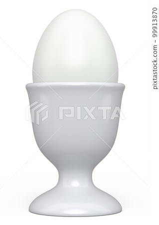 Farm boiled organic white sugar-coated eggs in ceramic egg cup for breakfast 99913870