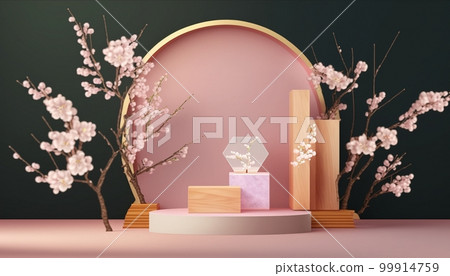 Beautiful background of sakura and coasters. Spring, perfume, 3d Beautiful background of sakura and coasters. Spring, perfume, 3d 99914759