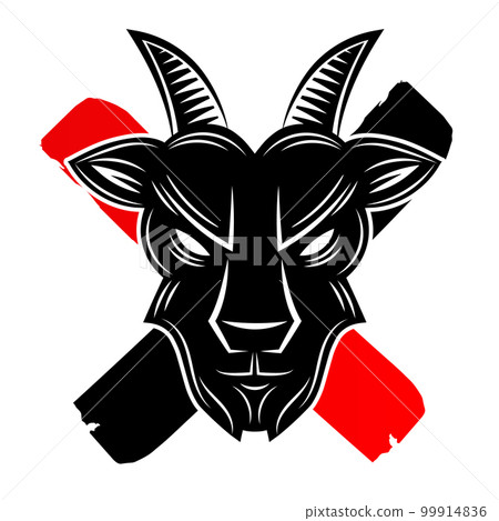 Minimal Goat Head Logo - A sketch of a Goat head. Goat Head Line Icon. Vector illustration on a white 99914836