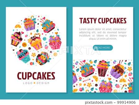 Cupcakes mobile app templates set. Confectionery, bakery shop, cafe promotion landing page. Advertising of tasty desserts vector Cupcakes mobile app templates set. Confectionery, bakery shop, cafe promotion landing page. Advertising of tasty desserts vector 99914906