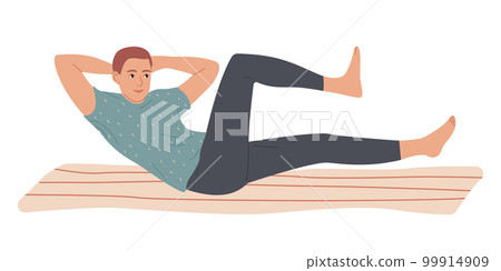 Man doing situps abs crunches at home. Man doing situps abs crunches at home. 99914909