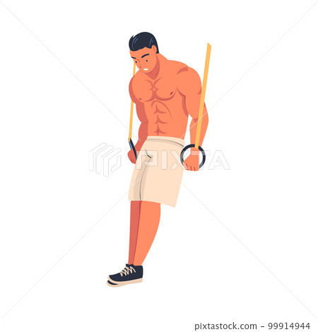 Crossfit Workout with Man Hanging on Gymnastics Rings Doing Physical Exercise Vector Illustration 99914944
