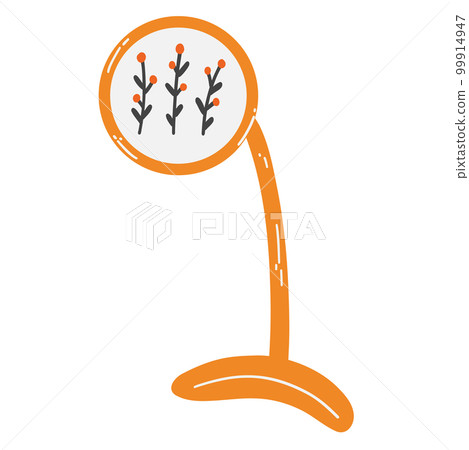 Cross stitch stand in cartoon flat style. hand drawn vector illustration of embroidery hoop stand holder, needlework supply, concept of sewing, embroidery, handicrafts, hobby Cross stitch stand in cartoon flat style. hand drawn vector illustration of embroidery hoop stand holder, needlework supply, concept of sewing, embroidery, handicrafts, hobby 99914947