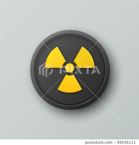 Vector 3d Realistic Round Yellow and Black Warning, Danger Nuclear Symbol Isolated. Radioactive Warning Sign, Pin Badge, Button. Design Template. Front, Top View 99916112