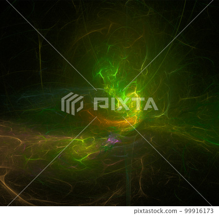 yellow and green abstract drawing on a black background, color digital graphics, design 99916173