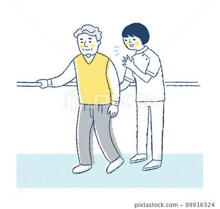 Senior man doing walking training and woman helping 99916324