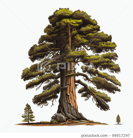 Realistic green tallest tree in the world sequoia on a white background - Vector 99917297