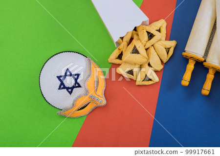 Purim is celebrated on 14th day of Hebrew month Adar, which usually traditional kosher foods eaten hamantaschen cookies 99917661