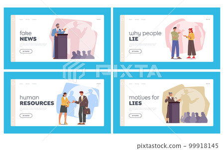Liars Landing Page Template Set. Characters Communicating and Speaking on Tribune with Shade Of Pinocchio On Wall Liars Landing Page Template Set. Characters Communicating and Speaking on Tribune with Shade Of Pinocchio On Wall 99918145