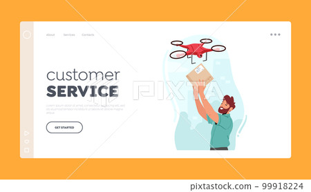 Customer Service Landing Page Template. Online Shopping Or E-commerce Business, Convenience And Speed Of Drone Delivery Customer Service Landing Page Template. Online Shopping Or E-commerce Business, Convenience And Speed Of Drone Delivery 99918224