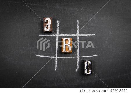 Letters of the alphabet and game of tic tac on a chalk board Letters of the alphabet and game of tic tac on a chalk board 99918351
