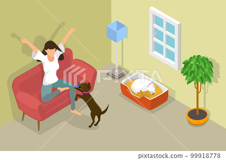 3D Isometric Flat Vector Conceptual Illustration of Pet at Home 3D Isometric Flat Vector Conceptual Illustration of Pet at Home 99918778