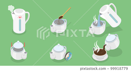 3D Isometric Flat Vector Conceptual Illustration of Brewing Leaf Tea 99918779