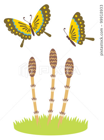 Illustration of spring butterflies and horsetails 99918933