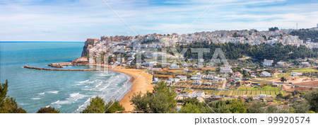 Amazing Peschici with wide sandy beach in Puglia, adriatic coast of Italy. 99920574