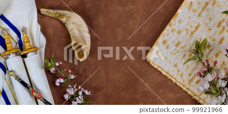 Jewish holiday of Passover is significant celebration is kosher unleavened matzah bread on table Jewish holiday of Passover is significant celebration is kosher unleavened matzah bread on table 99921966