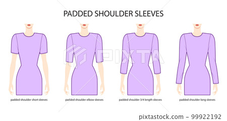 Set of Padded shoulder sleeves clothes - long, short, 3-4, elbow length technical fashion illustration with fitted body Set of Padded shoulder sleeves clothes - long, short, 3-4, elbow length technical fashion illustration with fitted body 99922192