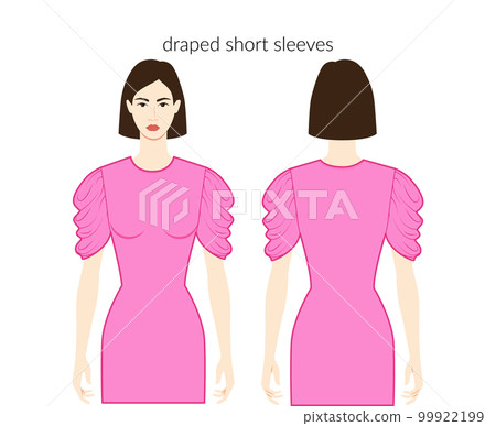 Draped sleeves short length clothes character beautiful lady in pink top, shirt, dress technical fashion illustration 99922199