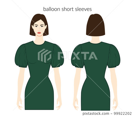 Baloon sleeves melon short sleeves clothes character beautiful lady in emerald top, shirt, dress technical fashion 99922202